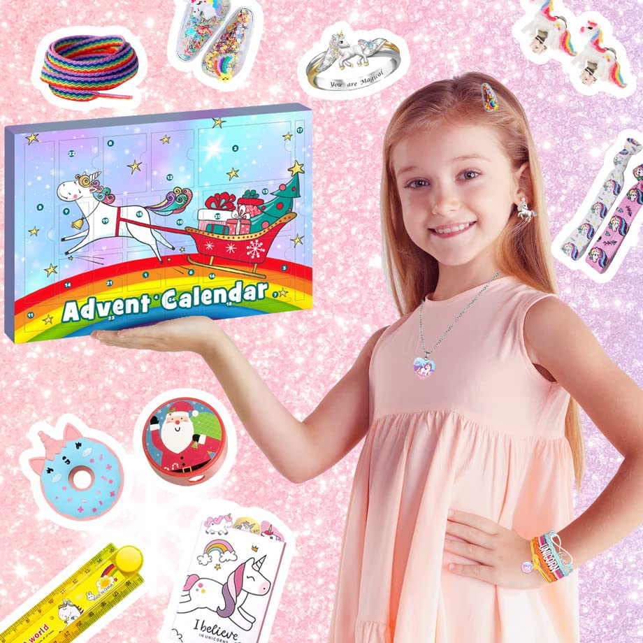 iZoeL Unicorn Advent Calendar for Girl 2022 Christmas, 24 Days Novelty Gifts, Unicorn Stationery, Accessories, Jewelry, Countdown Days to Christmas Holiday, Xmas Surprise Gift for Girls Kids Teens