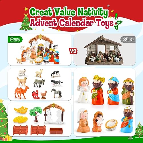 Happykidsclub Kids Advent Calendar 2023, Nativity Advent Calendar Scene Set Kid Toys for 3-9 Year Old Boys Girls Birthday Presents Age 3-9 Year Old Girl Gifts Christmas Xmas Gifts for Kids Eve