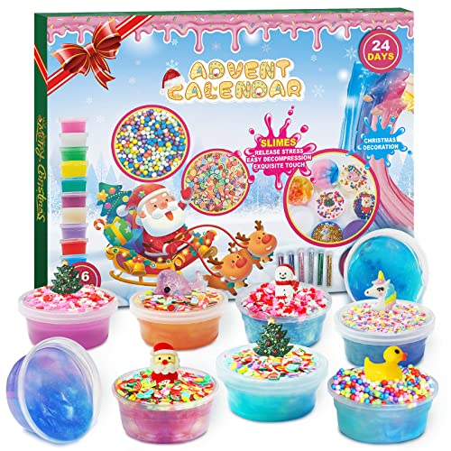 Slime Advent Calendar 2023 for Boys Girls DIY Galaxy Slime Making Kit 24 Days Countdown Calendar for Kids Teens Adults, Christmas Surprises Xmas Gift Gift