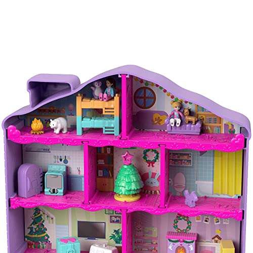 Polly Pocket Advent Calendar, Winter House Design, 4 Floors with 8 Rooms, 25 Surprises to Discover, toys for Ages 4 Years Old & Up, HHX84