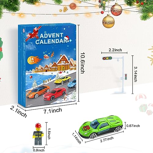 Mini Racers Advent Calendar 2023 for Kids, 24PCS Alloy Cars Christmas Countdown Calendar Toys with Exquisite Cars Minifigure Racetrack Playing Mat for Boys Girls Xmas Holiday Birthday Surprise Gift