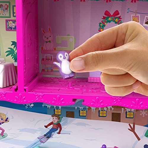 Polly Pocket Advent Calendar, Winter House Design, 4 Floors with 8 Rooms, 25 Surprises to Discover, toys for Ages 4 Years Old & Up, HHX84
