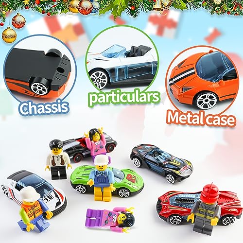 Mini Racers Advent Calendar 2023 for Kids, 24PCS Alloy Cars Christmas Countdown Calendar Toys with Exquisite Cars Minifigure Racetrack Playing Mat for Boys Girls Xmas Holiday Birthday Surprise Gift