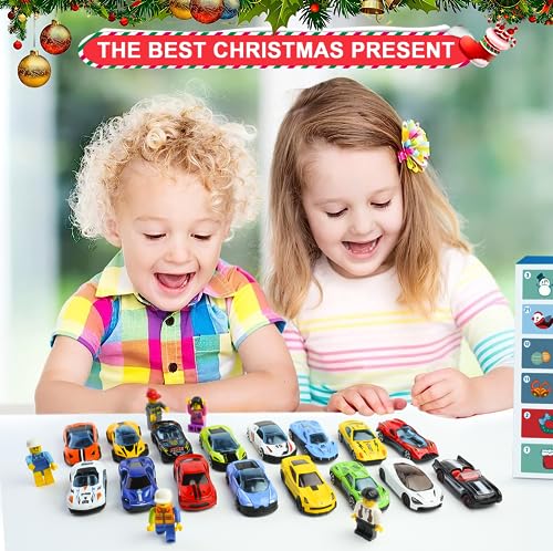 Mini Racers Advent Calendar 2023 for Kids, 24PCS Alloy Cars Christmas Countdown Calendar Toys with Exquisite Cars Minifigure Racetrack Playing Mat for Boys Girls Xmas Holiday Birthday Surprise Gift