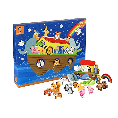 Noahs Ark Toy Advent Calendar 2022 Kids - Wooden Childrens Calendars for 1 Year Old Baby, Toddler, Boys, Girls - Traditional Animals Figures Playset, Christmas Countdown Gifts by Orange Tree Toys