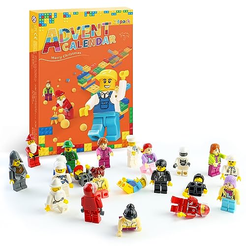 Minifigure Advent Calendar 2023, 24 Day Christmas Calendar with Figures Behind Each Door Christmas Decoration Building Blocks Kids Christmas Countdown Birthday Gifts Surprise Gift
