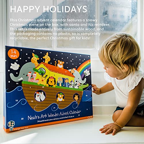 Noahs Ark Toy Advent Calendar 2022 Kids - Wooden Childrens Calendars for 1 Year Old Baby, Toddler, Boys, Girls - Traditional Animals Figures Playset, Christmas Countdown Gifts by Orange Tree Toys