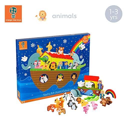 Noahs Ark Toy Advent Calendar 2022 Kids - Wooden Childrens Calendars for 1 Year Old Baby, Toddler, Boys, Girls - Traditional Animals Figures Playset, Christmas Countdown Gifts by Orange Tree Toys