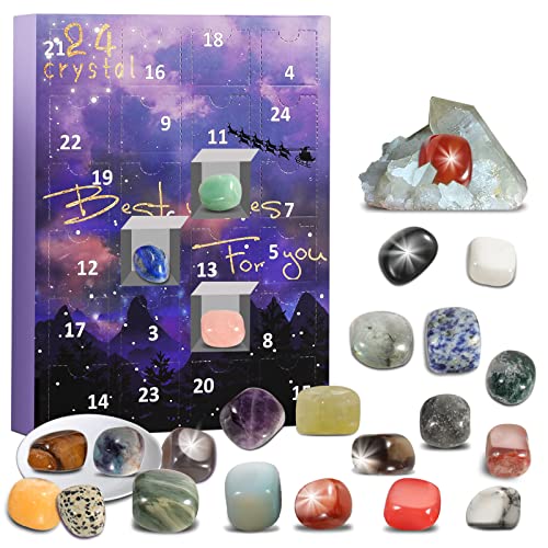 RAMXCION Advent Calendar 2023 Rocks, 24 Days Natural Crystal Agate Stone Minerals & Fossils Advent Calendar Crystals Christmas Calendar Enthusiasts Rock Collection Countdown Calendar Xmas Girls