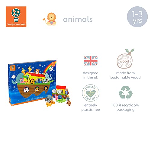 Noahs Ark Toy Advent Calendar 2022 Kids - Wooden Childrens Calendars for 1 Year Old Baby, Toddler, Boys, Girls - Traditional Animals Figures Playset, Christmas Countdown Gifts by Orange Tree Toys