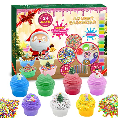 Slime Advent Calendar 2023 for Girls and Boys DIY Crystal Slime Making Kit 24 Days Christmas Countdown Calendar Xmas Holiday brithday party Gift for Toddler Kids Teens