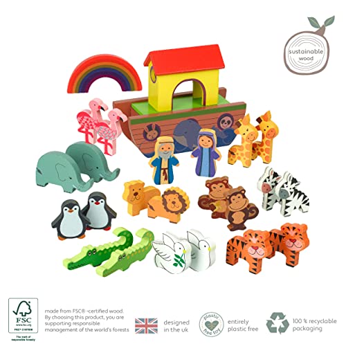 Noahs Ark Toy Advent Calendar 2022 Kids - Wooden Childrens Calendars for 1 Year Old Baby, Toddler, Boys, Girls - Traditional Animals Figures Playset, Christmas Countdown Gifts by Orange Tree Toys