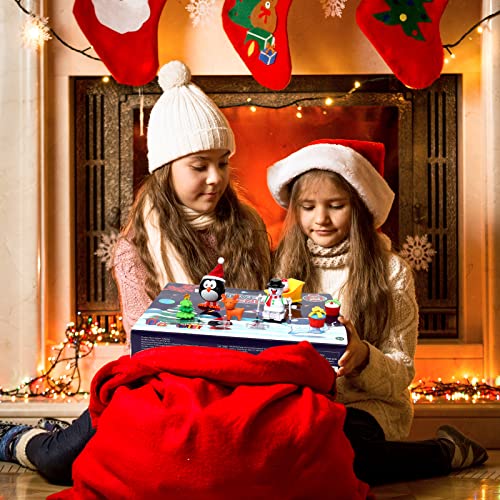FunsLane Advent Calendar 2022 for Kids with 24 Days Christmas Countdown Calendar, 8 Wind-Up Toys Santa Pull Back Car+16 Rubber Erasers Xmas Toy Gifts for Boys Girls Toddler Christmas Stocking Stuffers