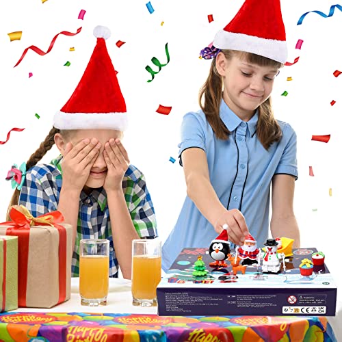 FunsLane Advent Calendar 2022 for Kids with 24 Days Christmas Countdown Calendar, 8 Wind-Up Toys Santa Pull Back Car+16 Rubber Erasers Xmas Toy Gifts for Boys Girls Toddler Christmas Stocking Stuffers