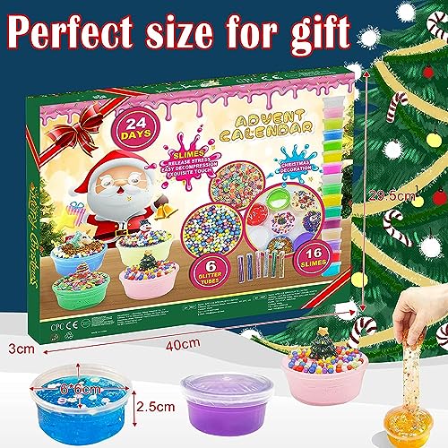 Slime Advent Calendar 2023 for Girls and Boys DIY Crystal Slime Making Kit 24 Days Christmas Countdown Calendar Xmas Holiday brithday party Gift for Toddler Kids Teens