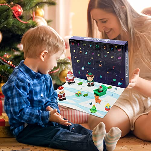 FunsLane Advent Calendar 2022 for Kids with 24 Days Christmas Countdown Calendar, 8 Wind-Up Toys Santa Pull Back Car+16 Rubber Erasers Xmas Toy Gifts for Boys Girls Toddler Christmas Stocking Stuffers