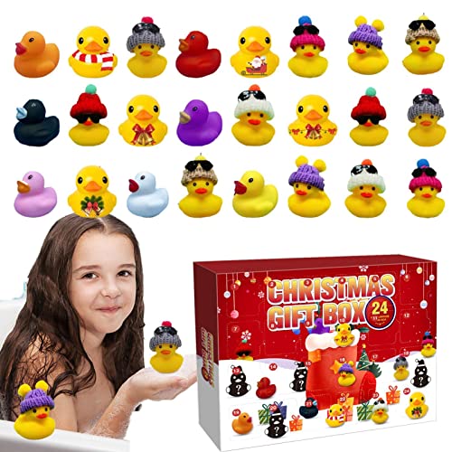 Peegsan Rubber Duck Advent Calendar 2023,Mini Christmas Rubber Ducks Advent Calendar,Advent Calendar 2023 Kids,For Boys,Girls,Kids,Christmas Party Favor Gifts(24 Ducks)