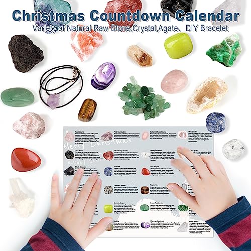 Advent Calendar 2023 Crystal - Christmas Countdown Calendar 24 pcs Collection Rocks, Minerals, Gemstones and Crystals for Explore Learning Collection Gift for Kids Adult Geology Enthusiasts