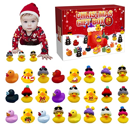 Peegsan Rubber Duck Advent Calendar 2023,Mini Christmas Rubber Ducks Advent Calendar,Advent Calendar 2023 Kids,For Boys,Girls,Kids,Christmas Party Favor Gifts(24 Ducks)