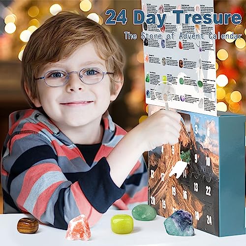 Advent Calendar 2023 Crystal - Christmas Countdown Calendar 24 pcs Collection Rocks, Minerals, Gemstones and Crystals for Explore Learning Collection Gift for Kids Adult Geology Enthusiasts