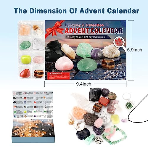 Advent Calendar 2023 Crystal - Christmas Countdown Calendar 24 pcs Collection Rocks, Minerals, Gemstones and Crystals for Explore Learning Collection Gift for Kids Adult Geology Enthusiasts