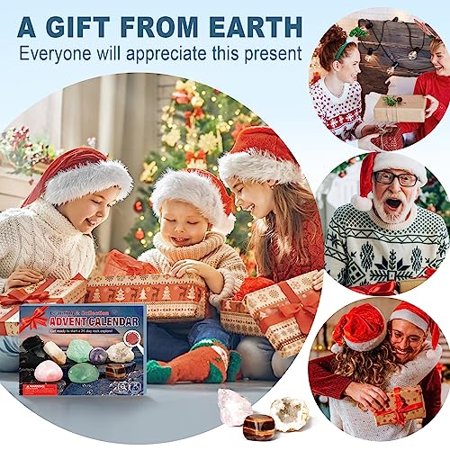 Advent Calendar 2023 Crystal - Christmas Countdown Calendar 24 pcs Collection Rocks, Minerals, Gemstones and Crystals for Explore Learning Collection Gift for Kids Adult Geology Enthusiasts