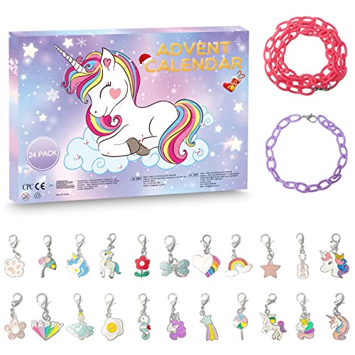 Unicorn Advent Calendar 2023 Christmas Gifts, Decoration Bracelet Making Kit for Children,24 days Countdown Birthday Gifts, Surprise Gift for Girls Kids