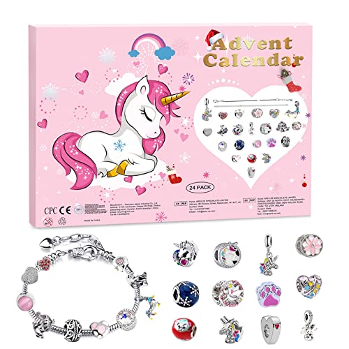 Unicorn Christmas Advent Calendar Kids 2023 Advent Calendars 24pcs Charm Bracelet Decoration Advent Calendar for Girls 24 Days Countdown Calender Christmas Gifts for Kids