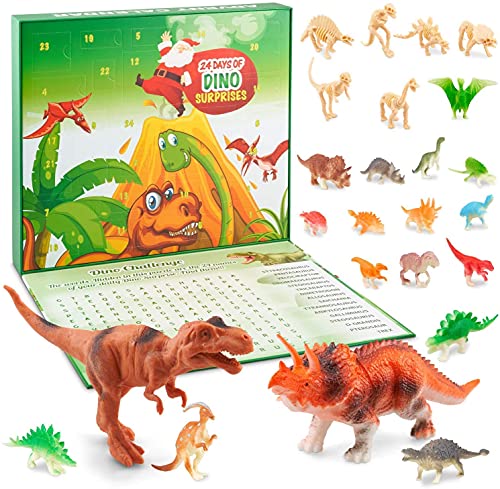 Dinosaur Toys Christmas Advent Calendars for Kids 2021 - With 24 Days of Surprises ideal for boys girls of ages 3 4 5 6 7 8 9. Puzzle included to keep the kids entertained during countdown.