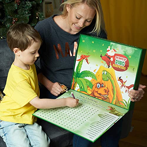 Dinosaur Toys Christmas Advent Calendars for Kids 2021 - With 24 Days of Surprises ideal for boys girls of ages 3 4 5 6 7 8 9. Puzzle included to keep the kids entertained during countdown.