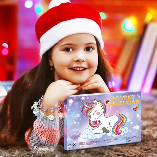 Unicorn Advent Calendar 2023 Christmas Gifts, Decoration Bracelet Making Kit for Children,24 days Countdown Birthday Gifts, Surprise Gift for Girls Kids