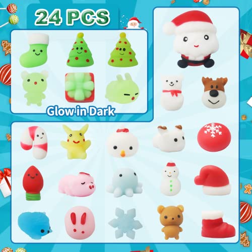 Advent Calendar 2023, Animals Mochi Squishy Including Luminous Mochi Santa 24 Days Countdown Calendar Different Surprise Every Day, Reusable, Cute, Christmas-24 Pack,Gifts for Boys Girls