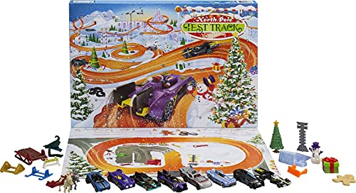 Hot Wheels Advent Calendar with 24 Surprises that Include 8 1:64 Scale Vehicles & Other Cool Accessories, Plus a Play Pane Mat, Holiday Gift for Collectors & Kids 3 Years Old & Up, GTD78