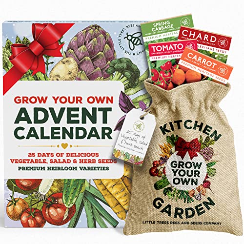 Gardening Gifts Advent Calendar 2023: 25 Premium Vegetable, Salad and Herb Seeds with Hessian Sack for Storing, Great for Adults, Kids and the Family