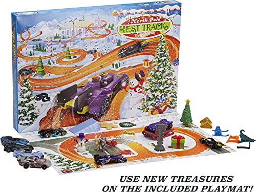Hot Wheels Advent Calendar with 24 Surprises that Include 8 1:64 Scale Vehicles & Other Cool Accessories, Plus a Play Pane Mat, Holiday Gift for Collectors & Kids 3 Years Old & Up, GTD78