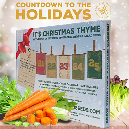 Gardening Gifts Advent Calendar 2023: 25 Premium Vegetable, Salad and Herb Seeds with Hessian Sack for Storing, Great for Adults, Kids and the Family