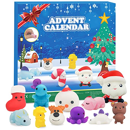 Christmas Advent Calendar 2023, 24 Mochi Squishies Christmas Advent Calendar, Including Mochi Santa Dinosaur Bear, Non-toxic, Reusable, Cute as Holiday Birthday Party Gift for Girls and Boys