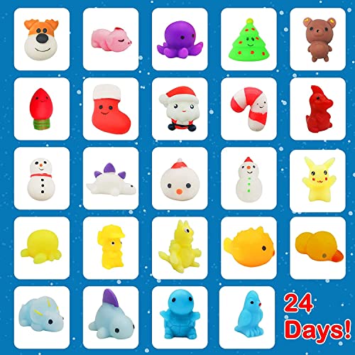 Christmas Advent Calendar 2023, 24 Mochi Squishies Christmas Advent Calendar, Including Mochi Santa Dinosaur Bear, Non-toxic, Reusable, Cute as Holiday Birthday Party Gift for Girls and Boys
