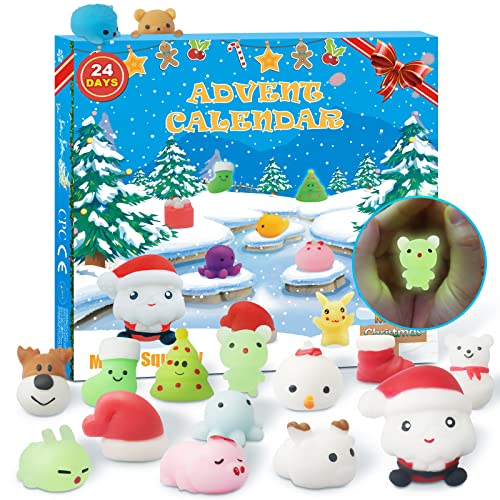 Advent Calendar 2023, Animals Mochi Squishy Including Luminous Mochi Santa 24 Days Countdown Calendar Different Surprise Every Day, Reusable, Cute, Christmas-24 Pack,Gifts for Boys Girls
