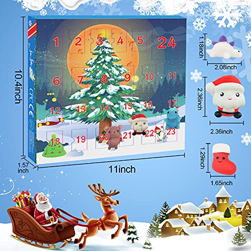 Christmas Advent Calendar 2023, 24 Mochi Squishies Christmas Advent Calendar, Including Mochi Santa Dinosaur Bear, Non-toxic, Reusable, Cute as Holiday Birthday Party Gift for Girls and Boys