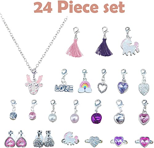 Advent Calendar 2023 for Girls Kids Christmas Countdown Calendar DIY Creative Charm Pendant Bracelet Ring Earrings as Holiday Birthday Party Gift for Daughter Granddaughter Niece with 24PCS