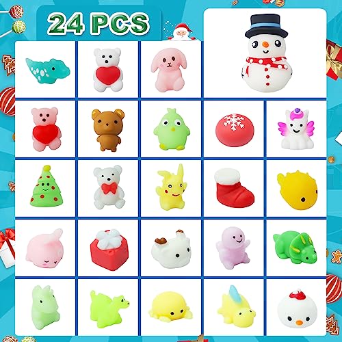 Mochi Squishy Advent Calendar 2023, Kawaii Animals 24pcs Christmas Countdown Calendar Cute Reusable Stress Reliever for Stocking Fillers Birthday Surprised Boys Girls
