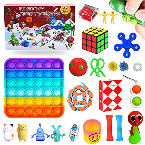 Fidget Toys Advent Calendar, Christmas Countdown Calendar, 2023 Poppet Fidget Toy Pack, Stress Relief Sensory Toys Set for Kids and Adults