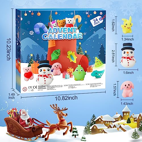 Mochi Squishy Advent Calendar 2023, Kawaii Animals 24pcs Christmas Countdown Calendar Cute Reusable Stress Reliever for Stocking Fillers Birthday Surprised Boys Girls