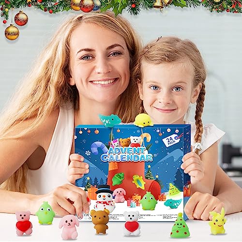 Mochi Squishy Advent Calendar 2023, Kawaii Animals 24pcs Christmas Countdown Calendar Cute Reusable Stress Reliever for Stocking Fillers Birthday Surprised Boys Girls