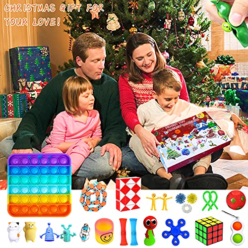 Fidget Toys Advent Calendar, Christmas Countdown Calendar, 2023 Poppet Fidget Toy Pack, Stress Relief Sensory Toys Set for Kids and Adults