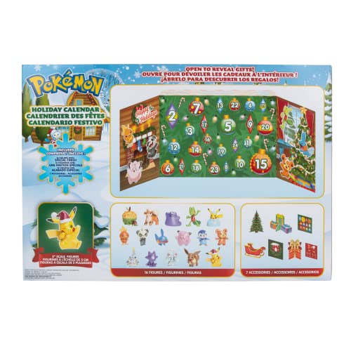 Pokémon PKW2689 Holiday Calendar-Features 16 2-Inch Battle Figures with Special Finish and Eight Unique Accessories, Multi, 43 x 7 x 12 Centimeters