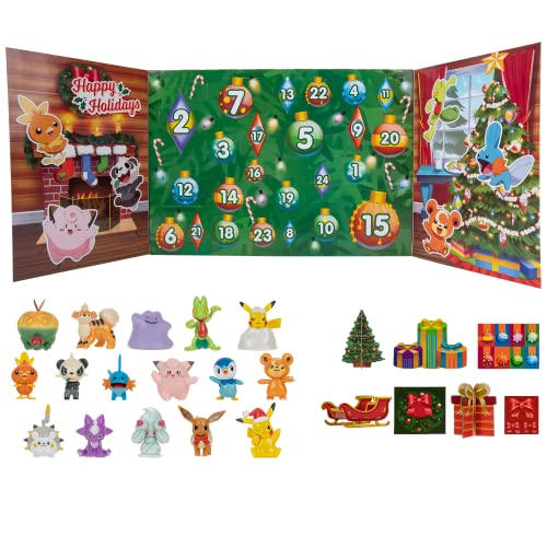 Pokémon PKW2689 Holiday Calendar-Features 16 2-Inch Battle Figures with Special Finish and Eight Unique Accessories, Multi, 43 x 7 x 12 Centimeters