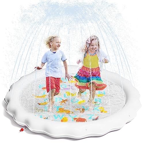 QPAU Kids Splash Play Mat Outdoor Water Toys Splash Pad Sprinkler White
