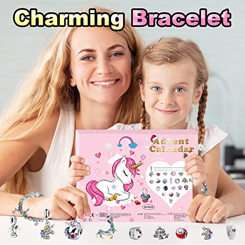 Unicorn Christmas Advent Calendar Kids 2023 Advent Calendars 24pcs Charm Bracelet Decoration Advent Calendar for Girls 24 Days Countdown Calender Christmas Gifts for Kids